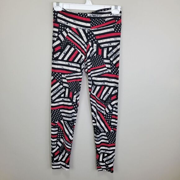 American Firefighter Flag Polyester‎ Spandex Ankle Leggings Size M - Picture 1 of 7